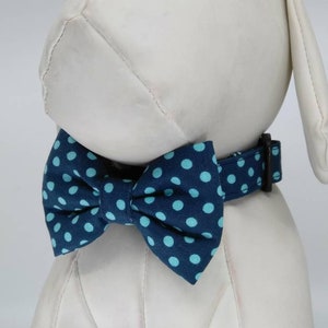 Bow Tie Dog Collar Blue And Turquoise Polka Dot Pet Collar Adjustable Sizes XS, S, M, L, XL