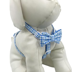 Light Blue Plaid Dog Harness With Optional Bow tie Adjustable Pet Harness Sizes XSmall, Small, Medium