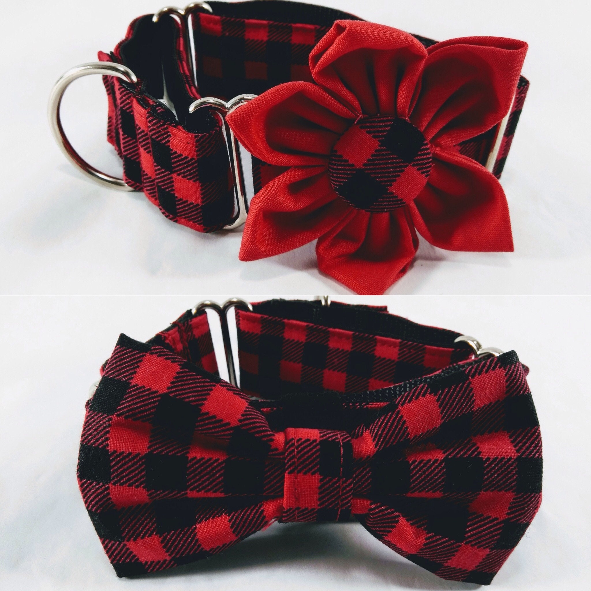 Red And Black Checkered Buffalo Martingale Dog Collar Flower And Bow …