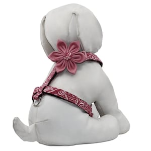 Rose Pink Floral Dog Harness With Optional Flower, Adjustable Pet Harness Sizes XXS, XS, S, M