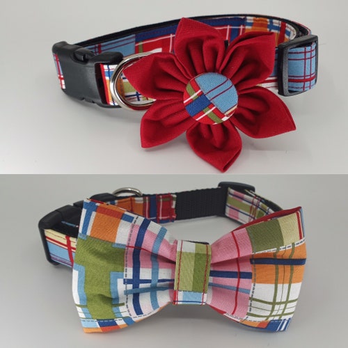 Dog Collar Bow Tie Set Multi Stiped Adjustable Sizes XS Etsy