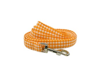 Standard Dog Leash Orange White Gingham Hook Pet Lead in a 4or 5 Foot Length