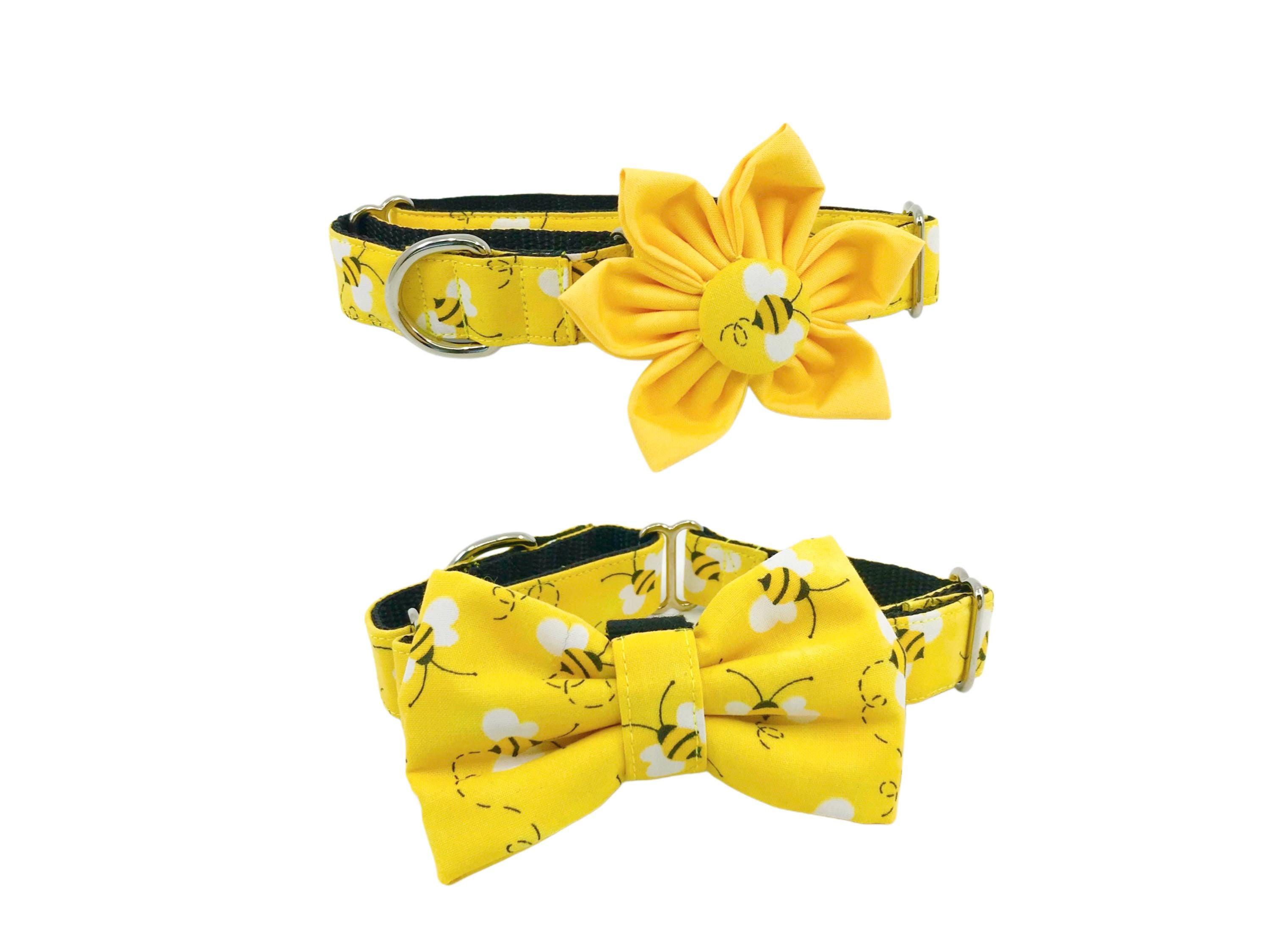 Yellow Bumble Bee Martingale Dog Collar With Optional Flower Or Bow Tie, Xs-Xl