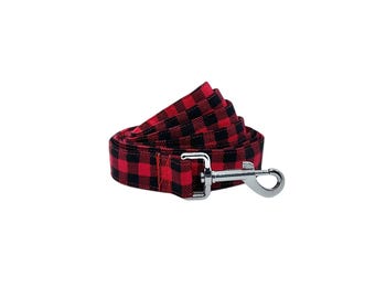 Dog leash Red and Black Buffalo Check Swivel Hook: 4 or 5 Foot Length