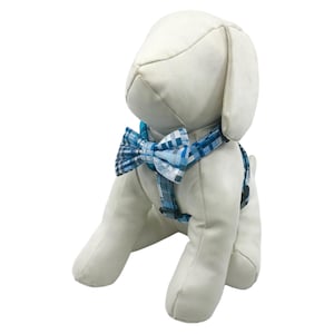 Blue Madeira Plaid Dog Harness with Optional Bow tie, Adjustable Pet Harness Sizes XS, S, M