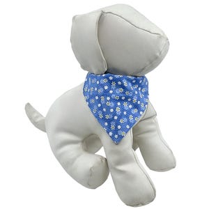 Floral Cotton Pet Bandana Daisy on Blue: Easy Slip Over the Collar
