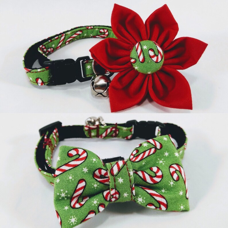 Christmas Cat Collar With Flower or Bow Tie Candy Cane Etsy Ireland