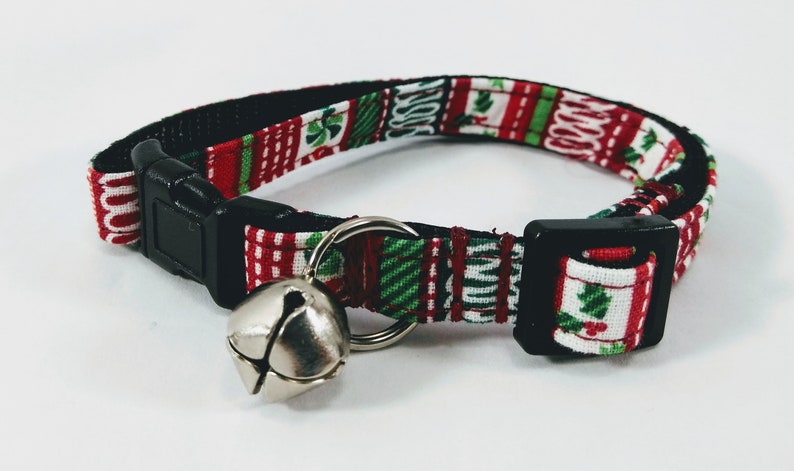 Holiday Cat Collar With Optional Flower Or Bow Tie Red And Green Christmas Candy Breakaway Collar Adjustable Sizes S Kitten, M, L image 5