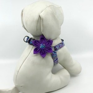 Step in Dog Harness With Optional Flower Metallic Purple And Teal Paisley, Adjustable Pet Harness Sizes XXS, XS, S, M