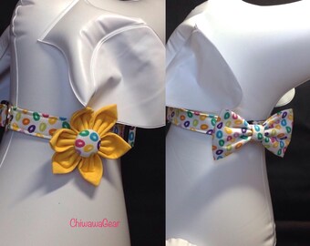 Easter Dog Collar Flower/Bow Tie Set - Colorful Easter Eggs -  Size XS, S, M, L, XL
