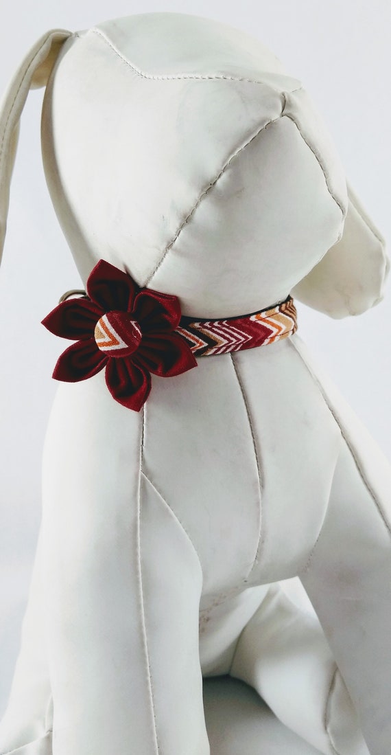 Red Chevron Dog Collar With Flower Adjustable Pet Collar Etsy