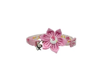 Floral Cat Collar With Optional Flower: Pink Flowers Breakaway S-L
