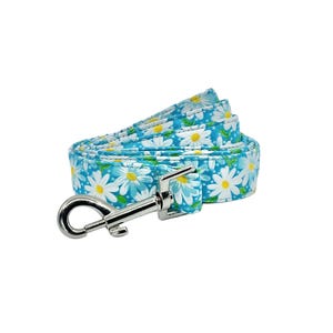 Teal Daisy Floral Dog Leash Swivel Hook Pet Lead in a 4 or 5 Foot Length