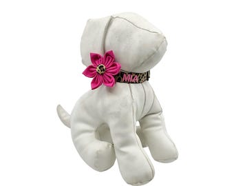 Animal Cheetah Print Dog Collar With Flower And Optional Personalization, XXS-XL