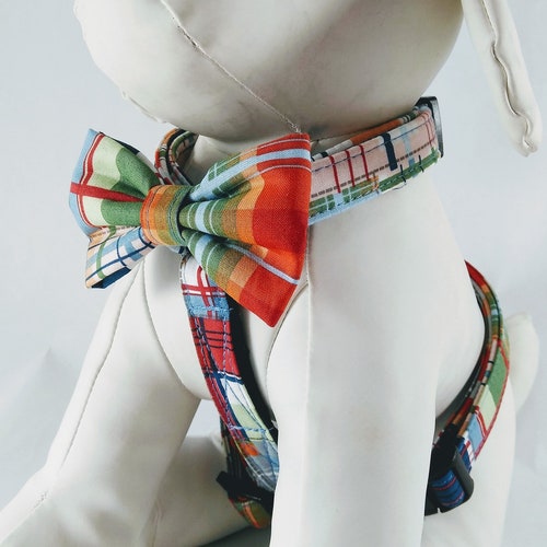 S M Dog Harness with Flower or Bow Tie Red Tartan Pet Harness Sizes XS S M Dog Harness with Flower or Bow Tie Red Tartan Pet Harness Sizes XS