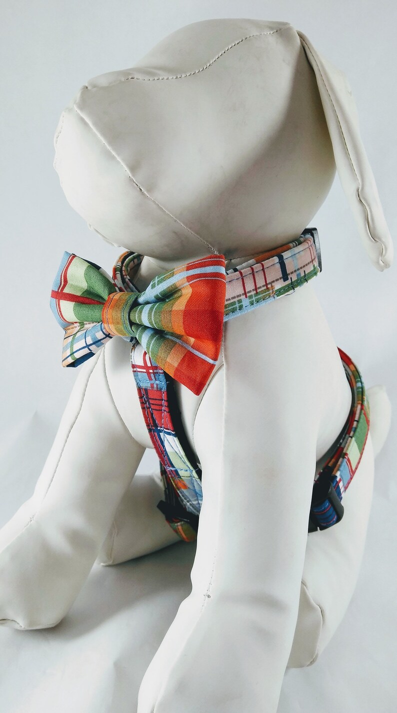 Dog Harness With Bow tie Multi Plaid Patchwork Adjustable Etsy