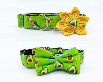Green Avocado Martingale Dog Collar With Optional Flower Or Bow Tie Slip On Collar Small, Medium, Large, XLarge