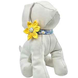 Blue Daisy Dog Collar with Optional Yellow Flower, Adjustable Pet Collar Sizes XXS, XS, S, M, L, XL
