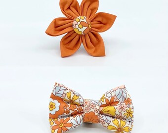 Orange Floral Print Flower Or Bow Tie Accessory For Your Dog’s Or Cat’s Harness Or Collar