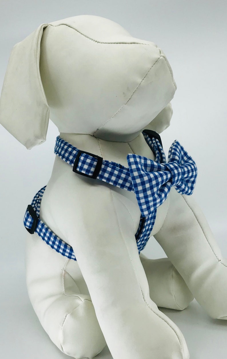 Dog Harness With Bow Tie Royal Blue Gingham Pet Harness Etsy