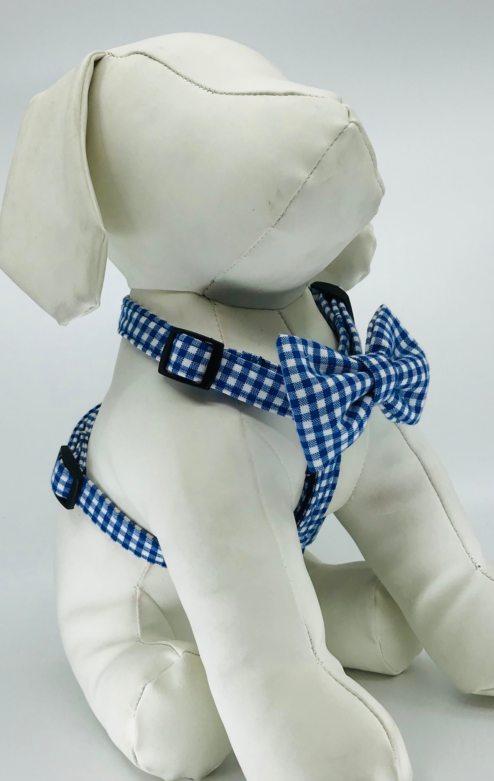 Dog Harness With Bow Tie Royal Blue Gingham Pet Harness Etsy