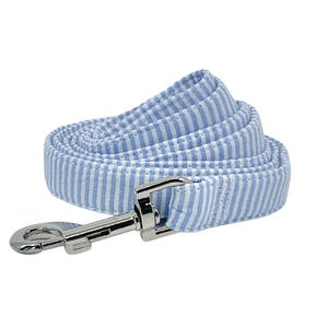 Blue Striped Seersucker Dog Leash, Swivel Hook Pet Lead In A 4 or 5 Foot Length