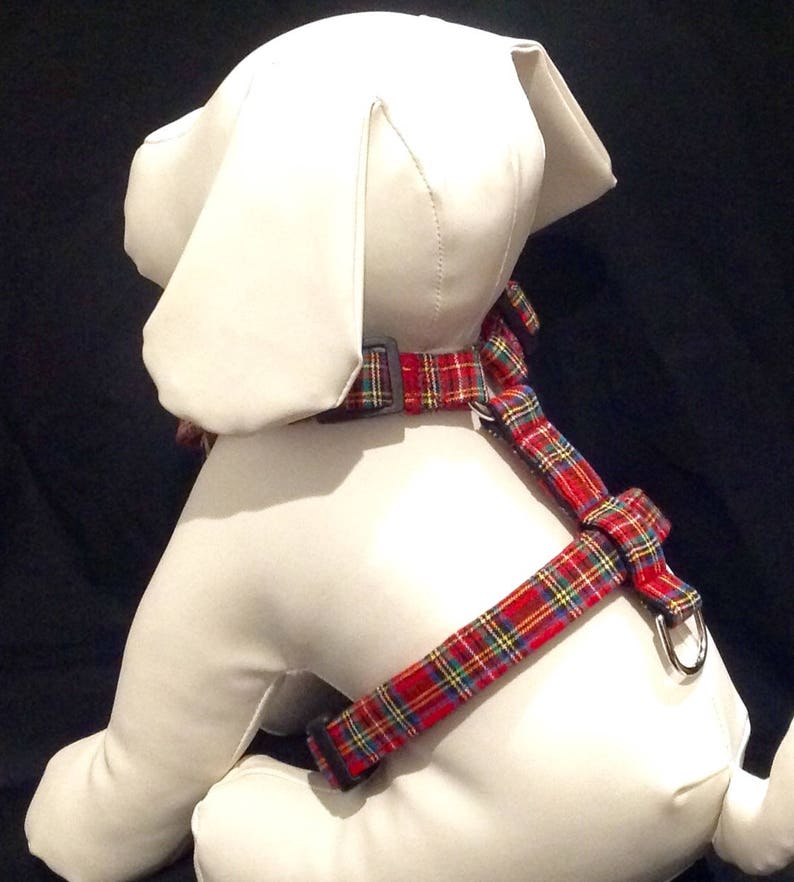 Dog Harness With Flower and Bow Tie Red Tartan Adjustable Etsy