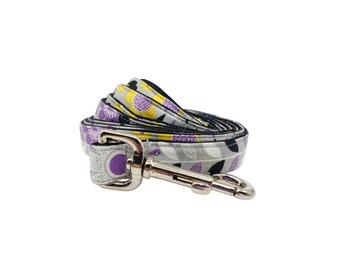 Dog Leash - Gray And Purple Flower Print Swivel Hook Pet Lead