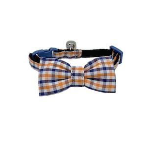 Orange And Blue Plaid Cat Collar with Optional Bow Tie, Available In 3 Adjustable Breakaway Collar Sizes S Kitten, Medium