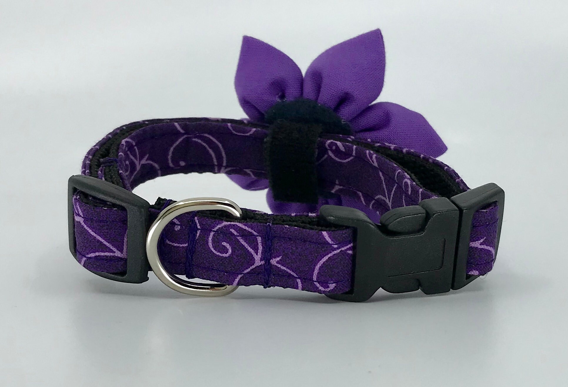 Dog Collar With Flower Vine Purple Adjustable Pet Collar Etsy