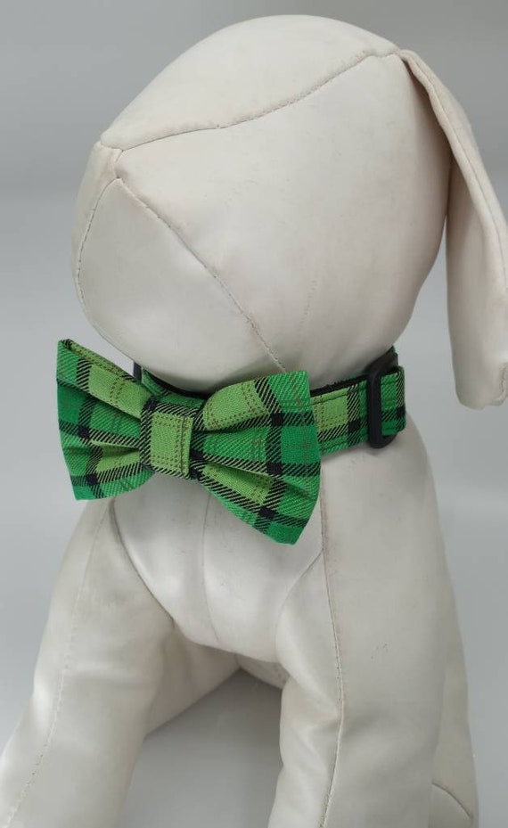 Bow Tie Dog Collar Multi Green Plaid Pet Collar Adjustable Etsy