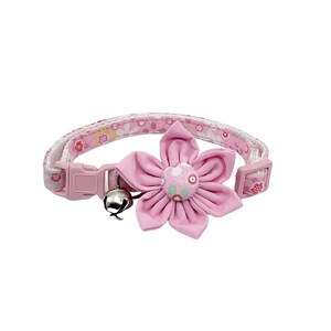 Cat Collar With Optional Flower, Pink Floral Print, Silver Bell Breakaway Adjustable Sizes Small Kitten, Medium, Large