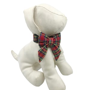 Christmas Red Tartan Plaid Dog Collar With Optional Sailor Bow Adjustable Pet Collar Sizes XXS, XS, S, M, L, XL