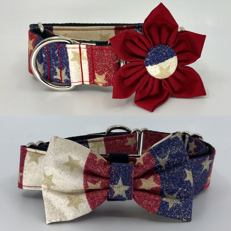 Patriotic Martingale Dog Collar With Flower or Bow Tie Etsy