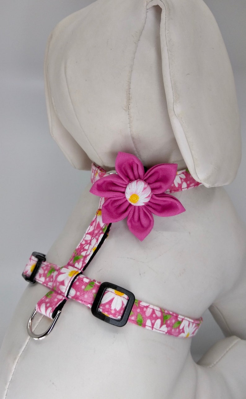 Pink Daisy Dog Harness With Optional Flower Adjustable Pet Etsy