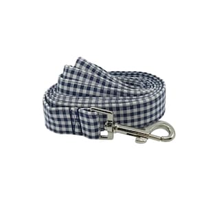 Navy Blue Gingham Dog Leash: Swivel hook 4 or 5 Foot Length