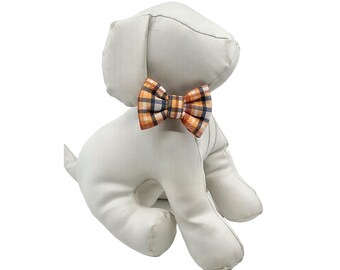 Orange and Navy Plaid Bow Tie Accessory for your Pet’s Harness or Collar