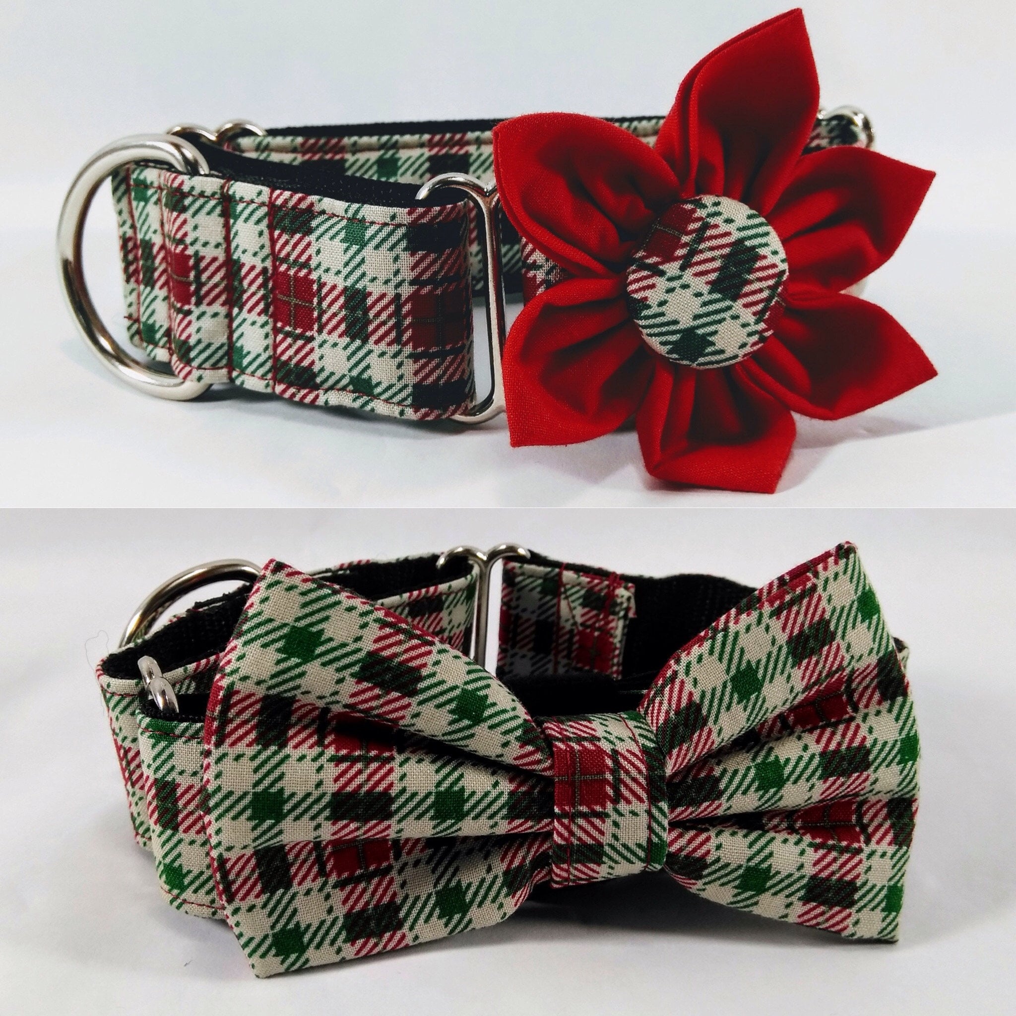 Holiday Martingale Dog Collar With Flower Or Bow Tie Red And Etsy