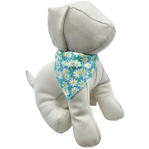 Floral Pet Bandana to Slip Over your Dogs Collar in a Teal Daisy Cotton Fabric In Size XXS, XS, S, M, L