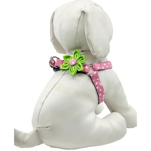 Step in Dog Harness With Optional Green Flower, Pink And White Polka Dot Adjustable Sizes XXS, XS, S, M