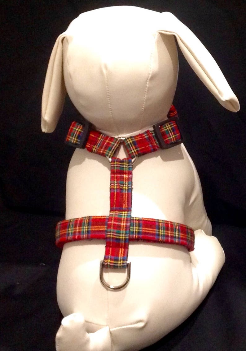 Dog Harness With Flower and Bow Tie Red Tartan Adjustable Etsy