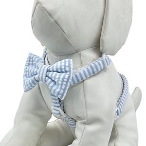 Dog Harness With Optional Bow Tie, Blue Striped Seersucker Pet Harness, Adjustable Size XS, S, M, L, XL