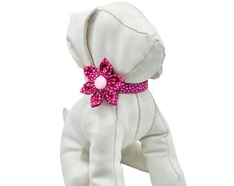 Multi Pink Polka Dot Dog Collar With Optional Flower, Adjustable Sizes XXS-XL
