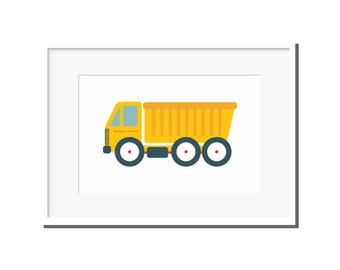 Digital nursery decor, modern nursery art, kids room art, nursery art, nursery wall art,  yellow dump truck, dump truck, nursery prints