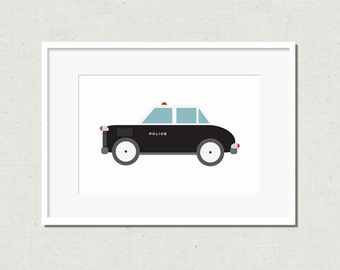 Digital download, kids art, nursery decor, nursery art, modern nursery art, digital nursery art, police car print, vintage police car