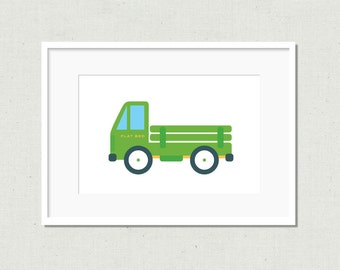 Digital print, truck print, colorful nursery art, green truck print, kids decor, nursery decor, truck print, green truck, toy truck, nursery