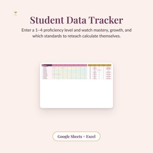 Student Data Tracker, Standards Mastery Growth (Google Sheets & Excel)