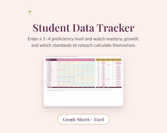 Student Data Tracker, Standards Mastery Growth (Google Sheets & Excel)
