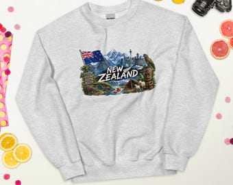 Sudadera vintage de Nueva Zelanda | Sudadera con la bandera de Nueva Zelanda | Horizonte de Auckland | Regalo de viaje | Cuello redondo unisex | Recuerdo de Nueva Zelanda