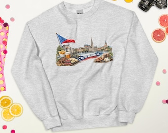 Felpa Repubblica Ceca Vintage Bandiera Paesaggio Cultura Cibo Viaggio Souvenir Unisex